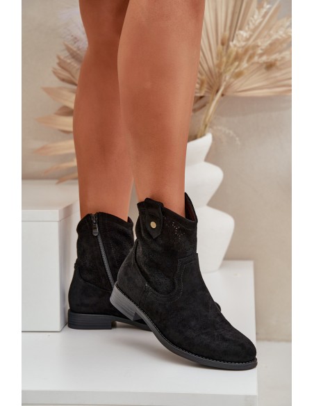 Perforated Ankle Boots On A Flat Heel S.Barski HY51-063 Black