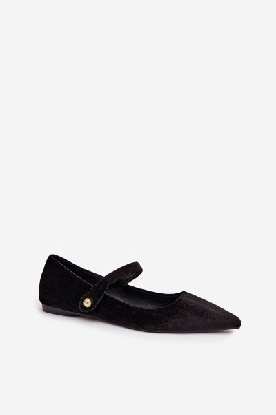 Velvet Ballerinas With Strap And Golden Detail Black Gisanne 2