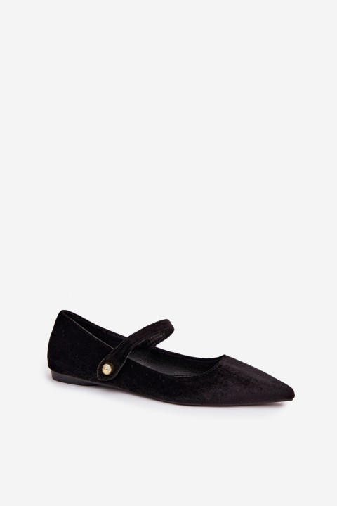 Velvet Ballerinas With Strap And Golden Detail Black Gisanne