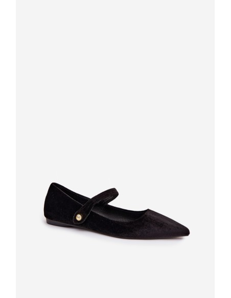 Velvet Ballerinas With Strap And Golden Detail Black Gisanne