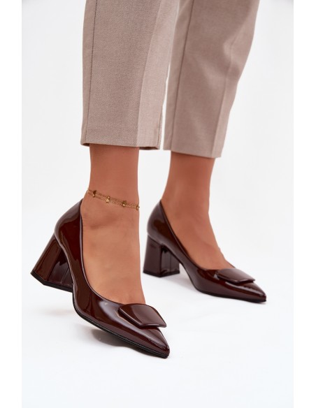 Patent Leather Heels with Embellishment Chocolate Isoline
