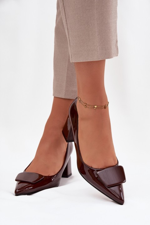 Patent Leather Heels with Embellishment Chocolate Isoline