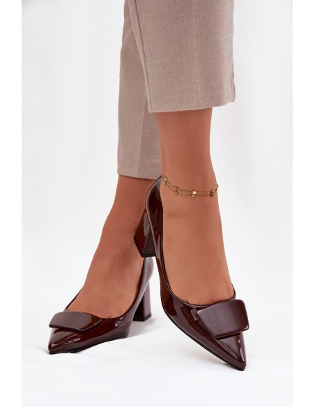 Patent Leather Heels with Embellishment Chocolate Isoline