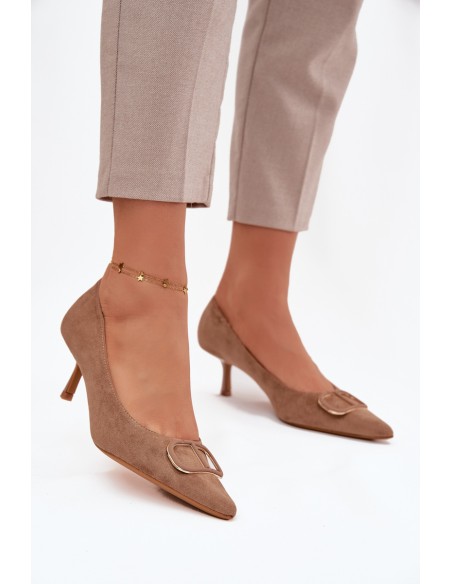 Women's High Heels with Decorative Detail Dark Beige Amelora