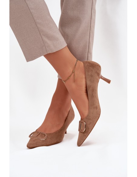 Women's High Heels with Decorative Detail Dark Beige Amelora