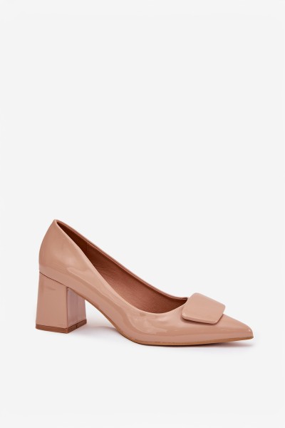 Patent leather pumps on heel with decoration Nude Isoline 2