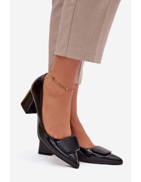 Patent Leather Heeled Shoes with Embellishment Black Isoline