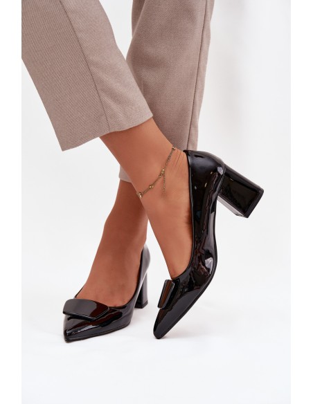Patent Leather Heeled Shoes with Embellishment Black Isoline