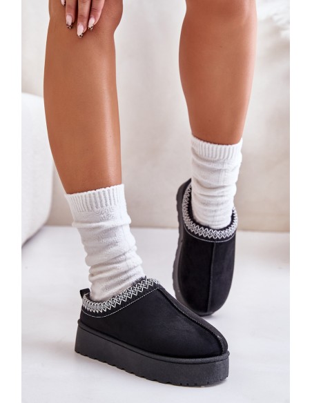 Womens Snow Boots On Platform Insulated With Fur Black Straps