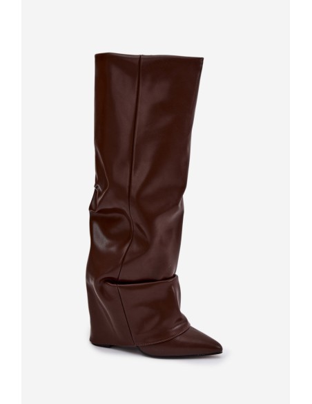 Insulated Women's Boots with Turned-up Shaft on Block Heel Chocolate Elivira