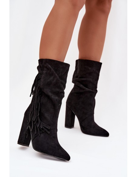 Darlina Women's Ankle Boots With Fringes And Gathering Insulated Black