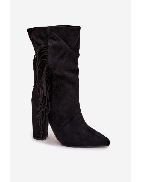 Darlina Women's Ankle Boots With Fringes And Gathering Insulated Black