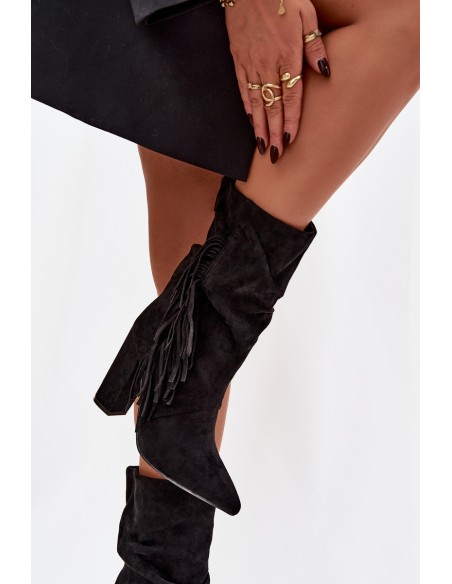 Darlina Women's Ankle Boots With Fringes And Gathering Insulated Black