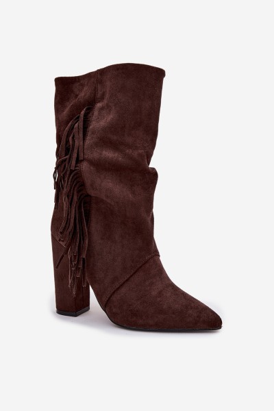 Women's Ankle Boots On Heel With Fringes And Gathering Warm Chocolate Darlina 2