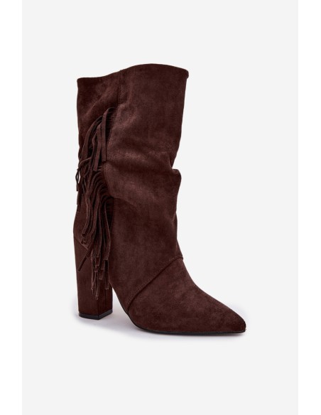 Women's Ankle Boots On Heel With Fringes And Gathering Warm Chocolate Darlina