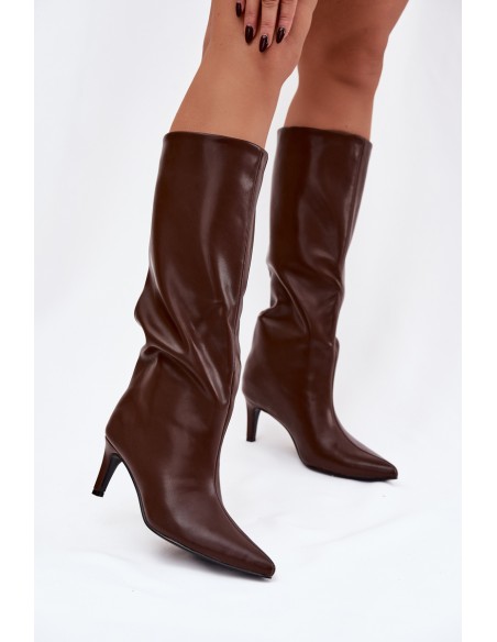 Women's Slip-On Insulated High Heel Boots Chocolate Olive