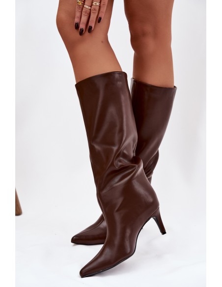 Women's Slip-On Insulated High Heel Boots Chocolate Olive