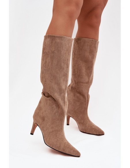 Women's Slip-On Insulated Boots On Heel Beige Olive