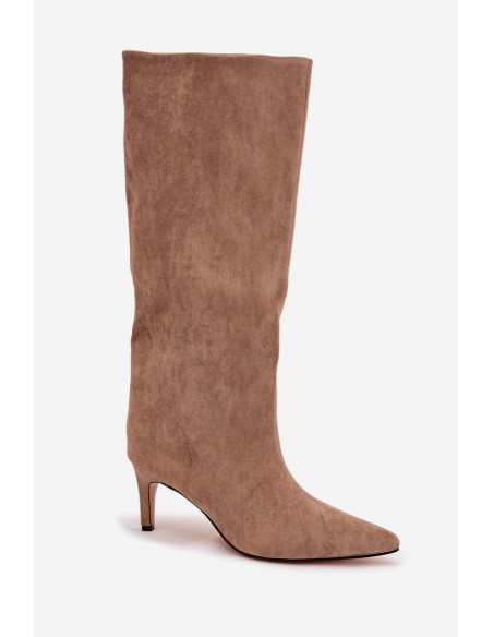 Women's Slip-On Insulated Boots On Heel Beige Olive