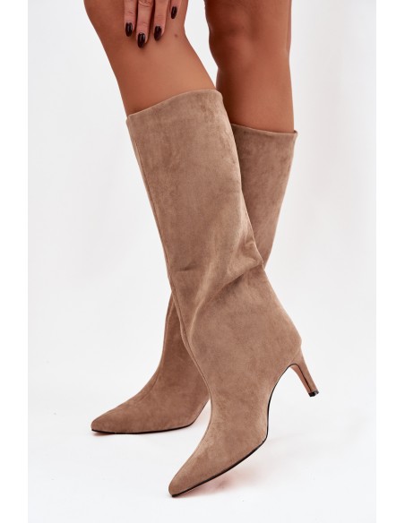 Women's Slip-On Insulated Boots On Heel Beige Olive