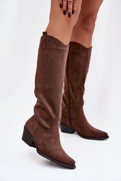 Women's Cowboy Boots With Heel Made Of Eco Suede Brown Esmira