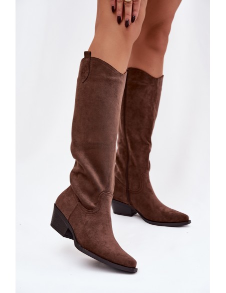 Women's Cowboy Boots With Heel Made Of Eco Suede Brown Esmira