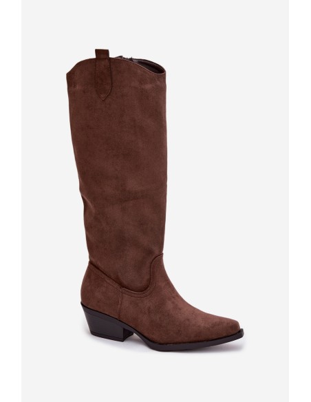 Women's Cowboy Boots With Heel Made Of Eco Suede Brown Esmira