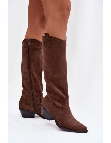Women's Cowboy Boots With Heel Made Of Eco Suede Brown Esmira