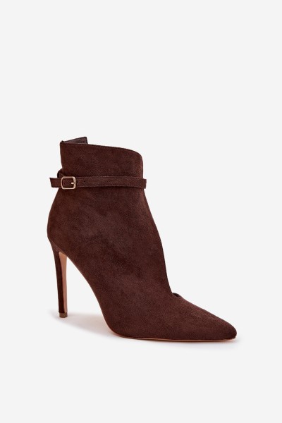 Women's ankle boots on high heel from eco suede chocolate Amalundi 2