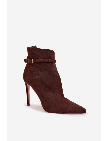 Women's ankle boots on high heel from eco suede chocolate Amalundi