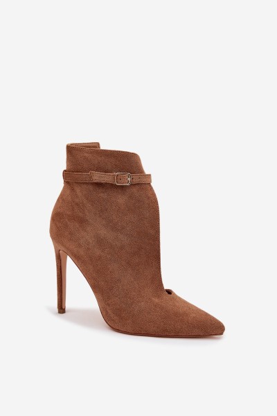 Women's ankle boots on heel made of eco suede dark beige Amalundi 2
