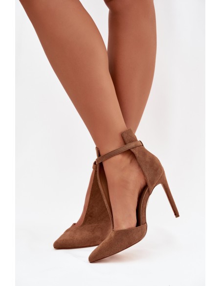 Women's ankle boots on heel made of eco suede dark beige Amalundi