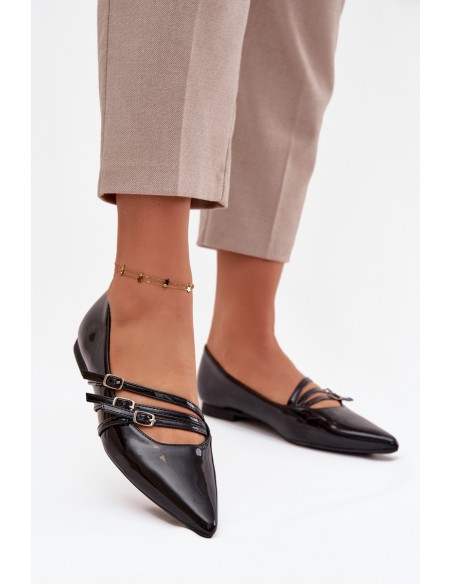 Patent Leather Ballerinas With Straps Black Palenna