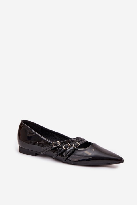 Patent Leather Ballerinas With Straps Black Palenna