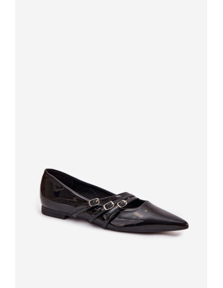 Patent Leather Ballerinas With Straps Black Palenna