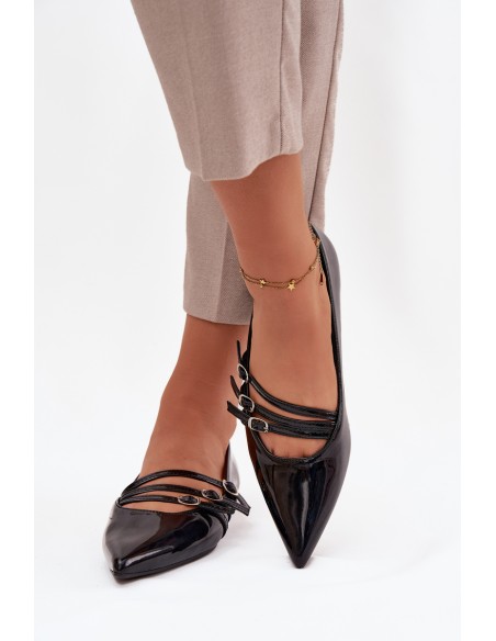 Patent Leather Ballerinas With Straps Black Palenna