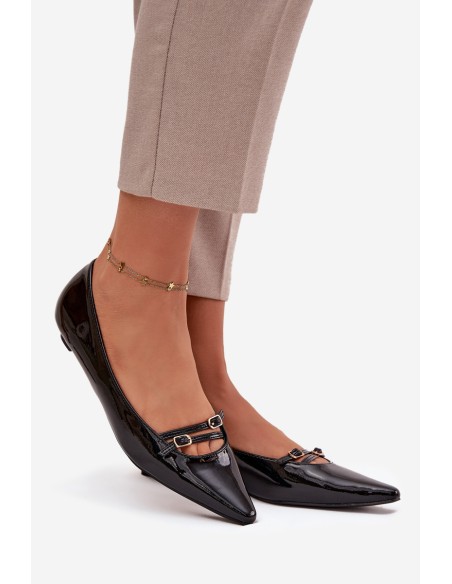Patent Leather Ballerinas With Straps Black Zarelia