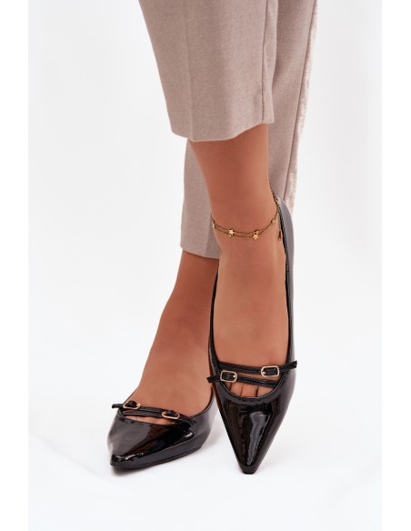 Patent Leather Ballerinas With Straps Black Zarelia