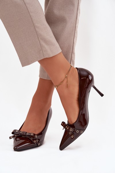 Patent Leather Heels With Bow Chocolate Janisse