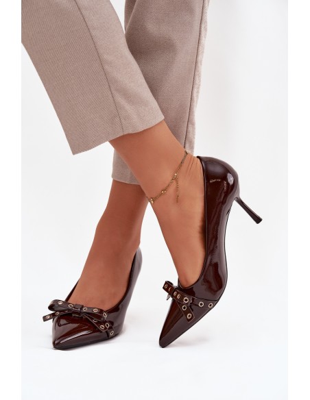 Patent Leather Heels With Bow Chocolate Janisse