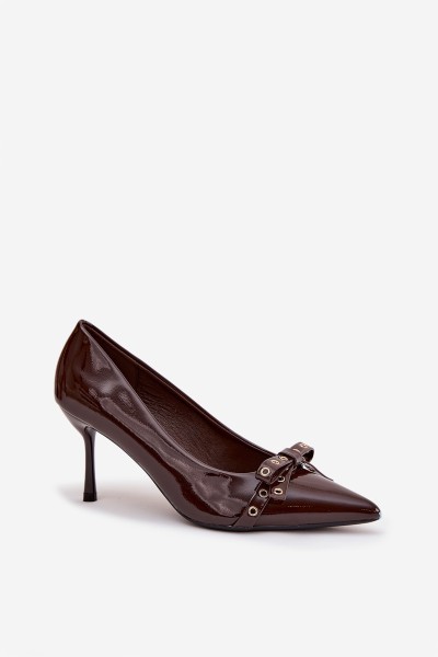 Patent Leather Heels With Bow Chocolate Janisse 2