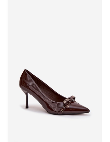 Patent Leather Heels With Bow Chocolate Janisse