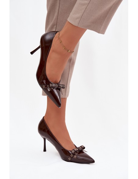 Patent Leather Heels With Bow Chocolate Janisse