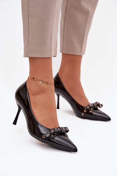 Patent Leather Heels With Bow Black Janisse