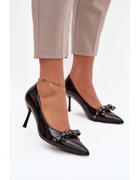 Patent Leather Heels With Bow Black Janisse