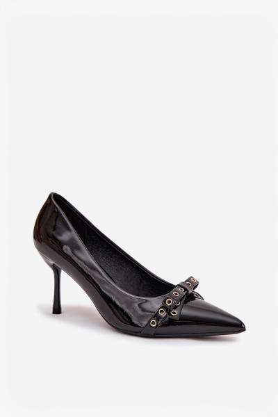Patent Leather Heels With Bow Black Janisse 2