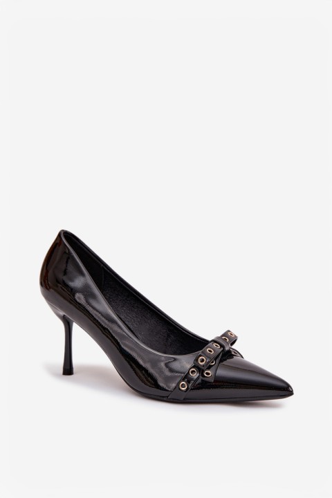 Patent Leather Heels With Bow Black Janisse