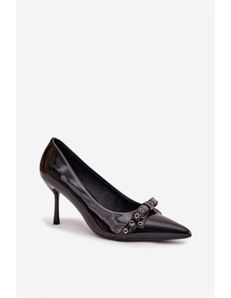 Patent Leather Heels With Bow Black Janisse