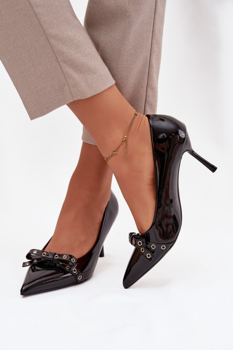 Patent Leather Heels With Bow Black Janisse