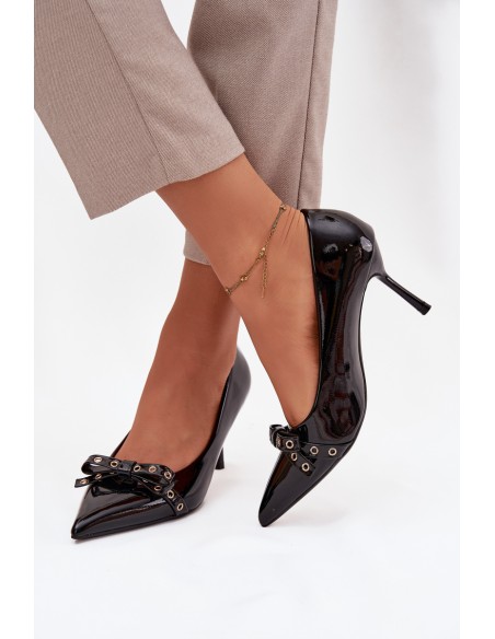 Patent Leather Heels With Bow Black Janisse